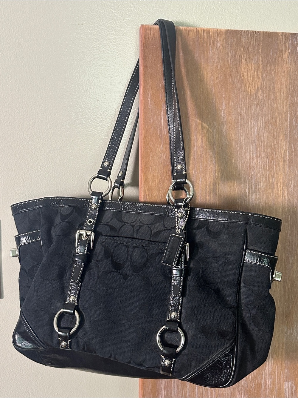 COACH F17386 Signature Gallery Jacquard Black Tote Purse Designer Indie Sleaze